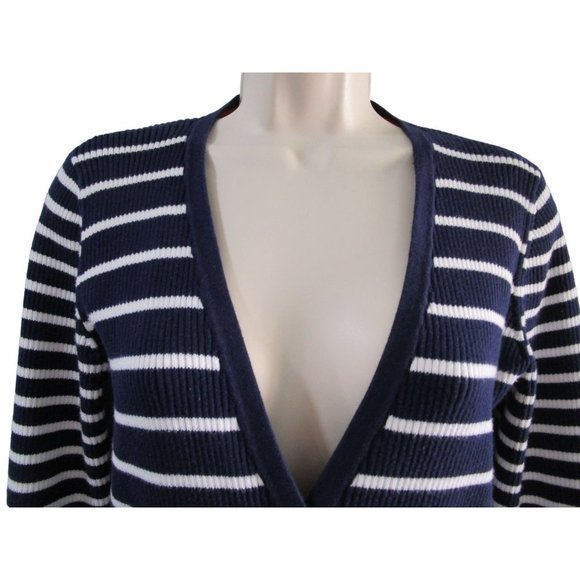 Lauren Ralph Lauren Navy White Stripe V Neck Button Up Cardigan Ladies S/P EUC - Picture 8 of 16